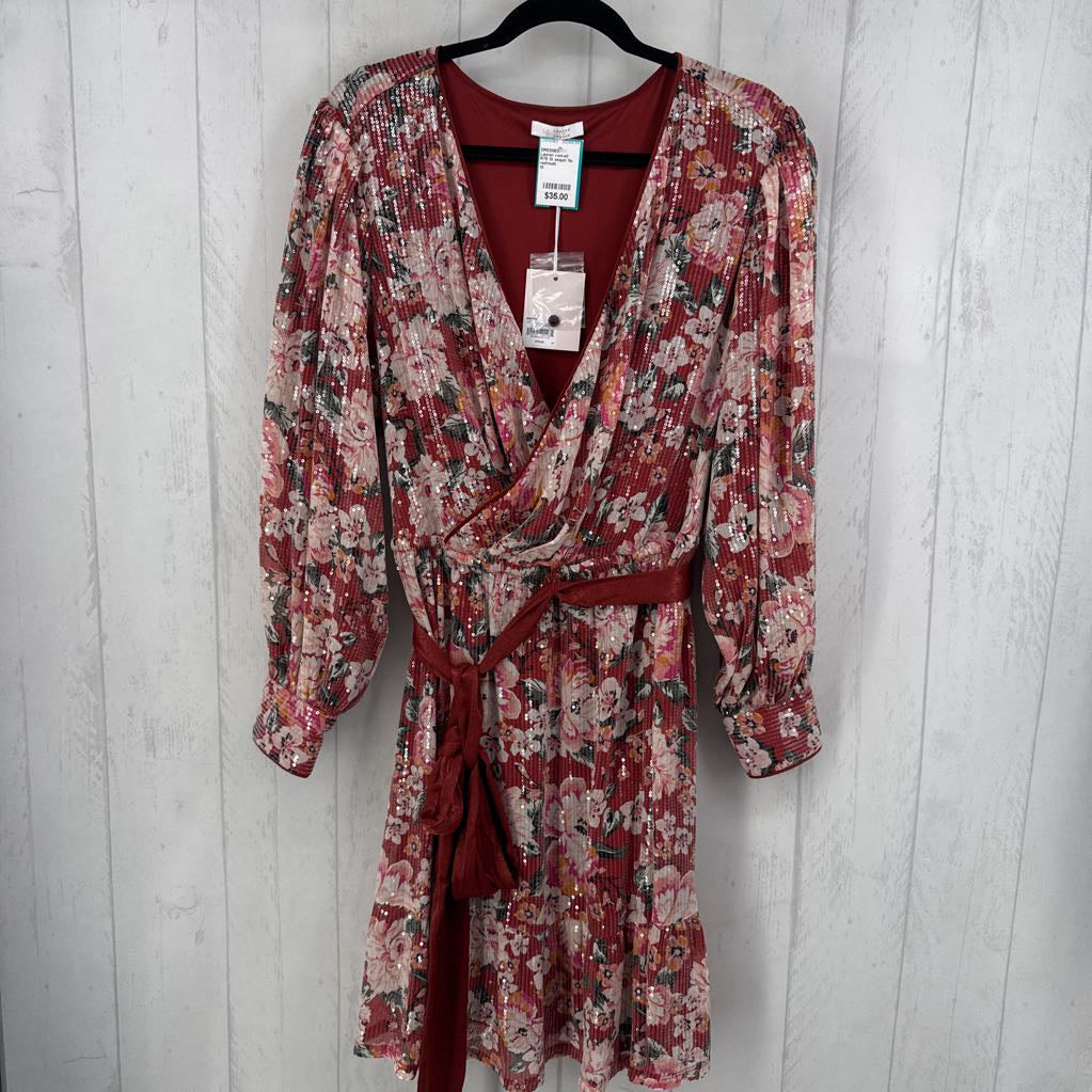 R78 1X sequin flo print crossover l/s dress