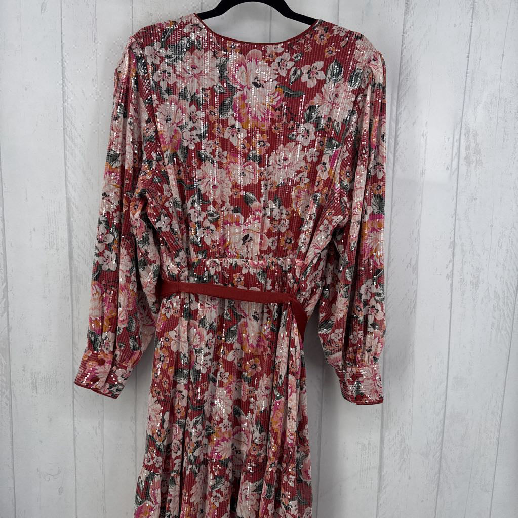 R78 1X sequin flo print crossover l/s dress
