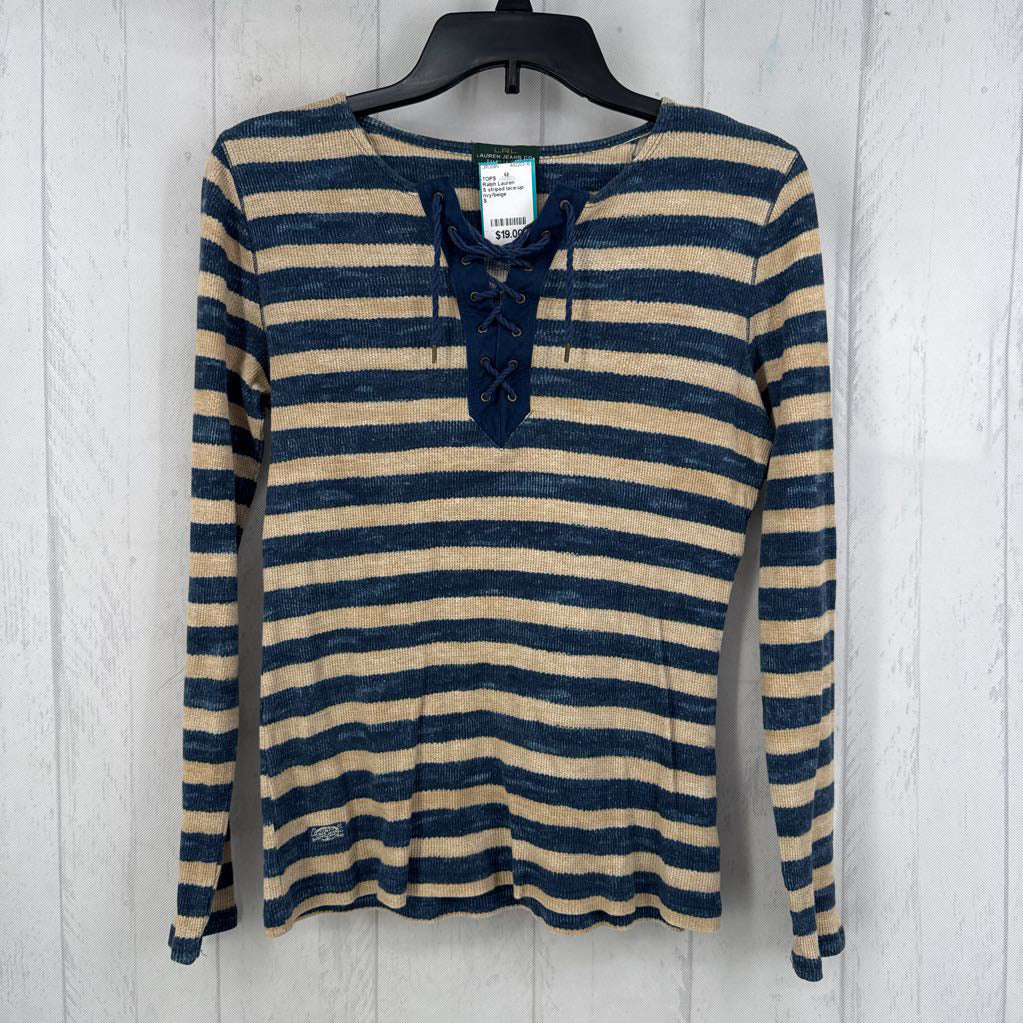 S striped lace-up l/s top