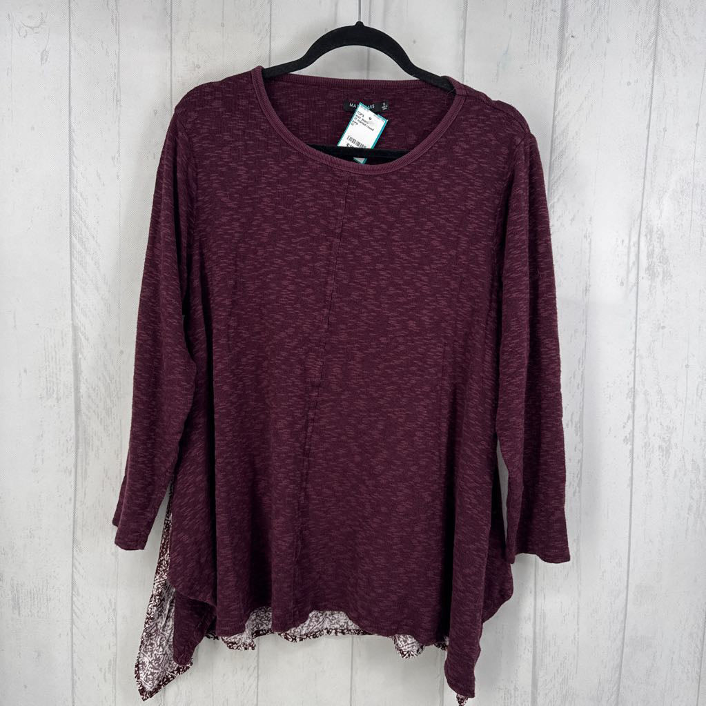 1X marled round neck mixed print l/s tunic