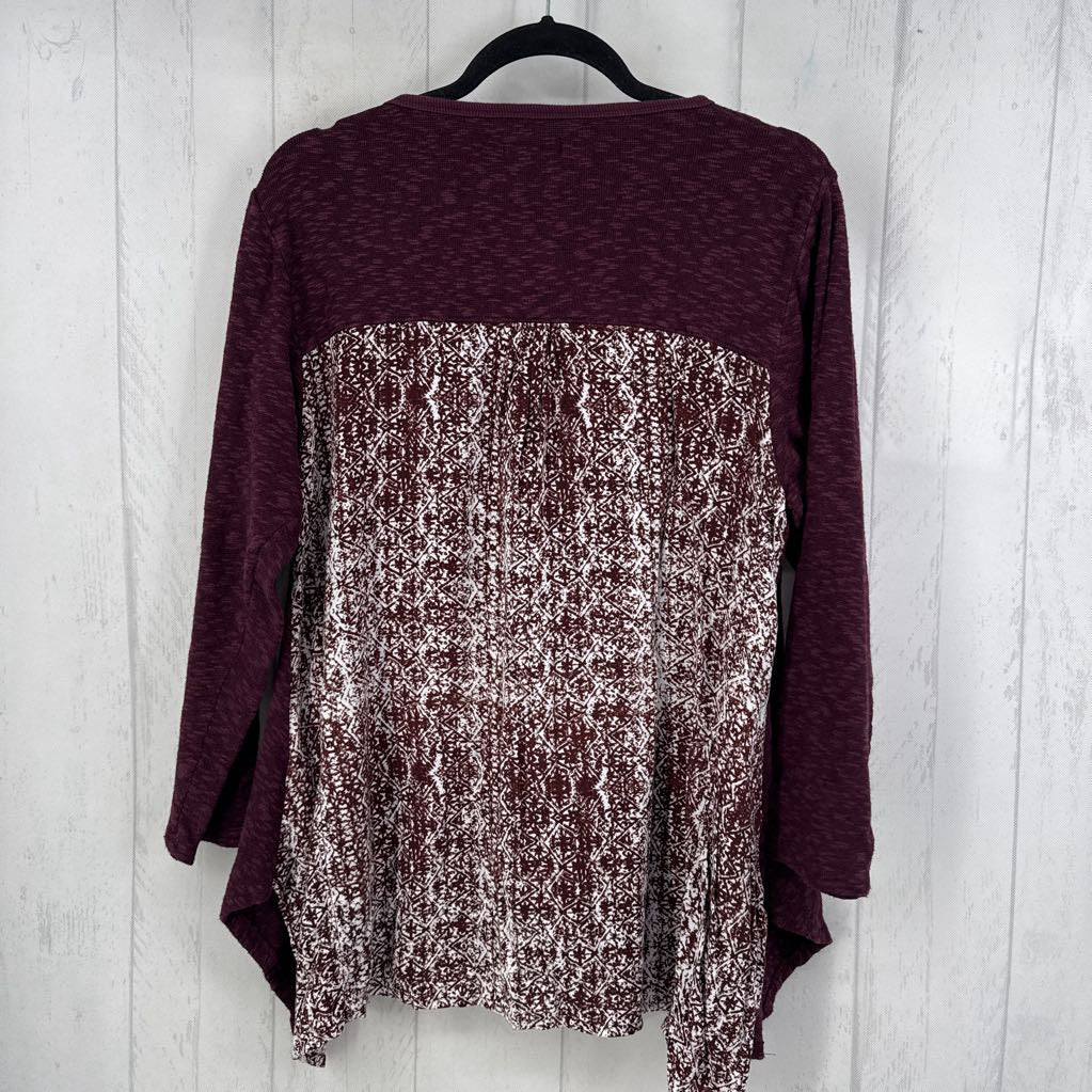 1X marled round neck mixed print l/s tunic