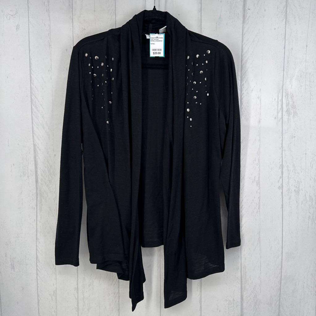 14/16w embelished flowy open front cardi