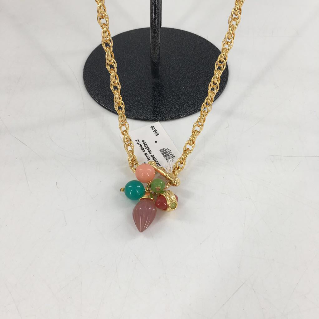 gold tone colorful beaded necklace