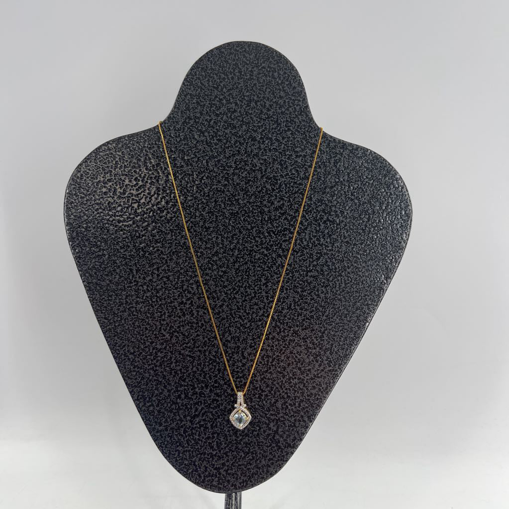 10" gold tone cushion cut cz pendant necklace