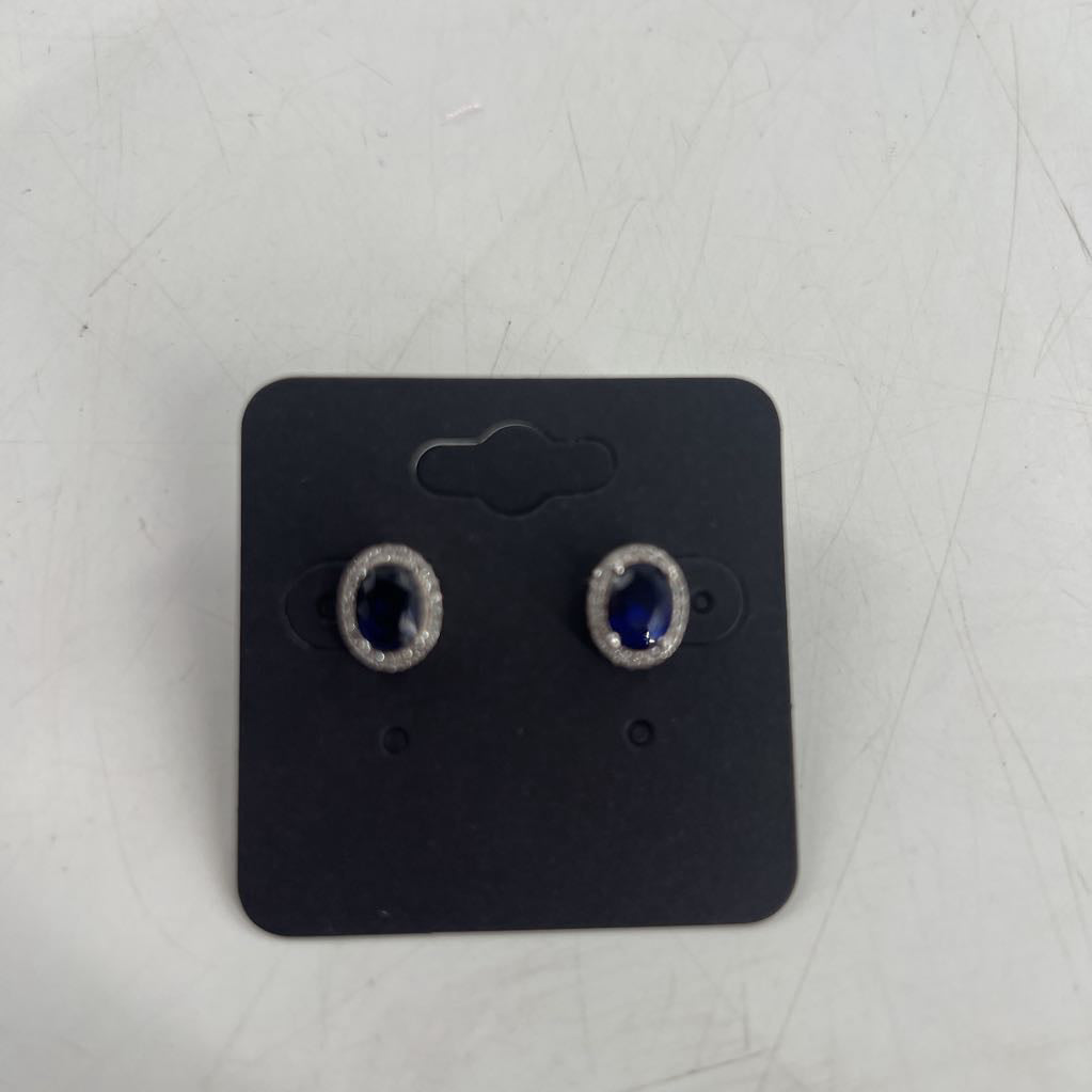 navy oval stone cz earrings