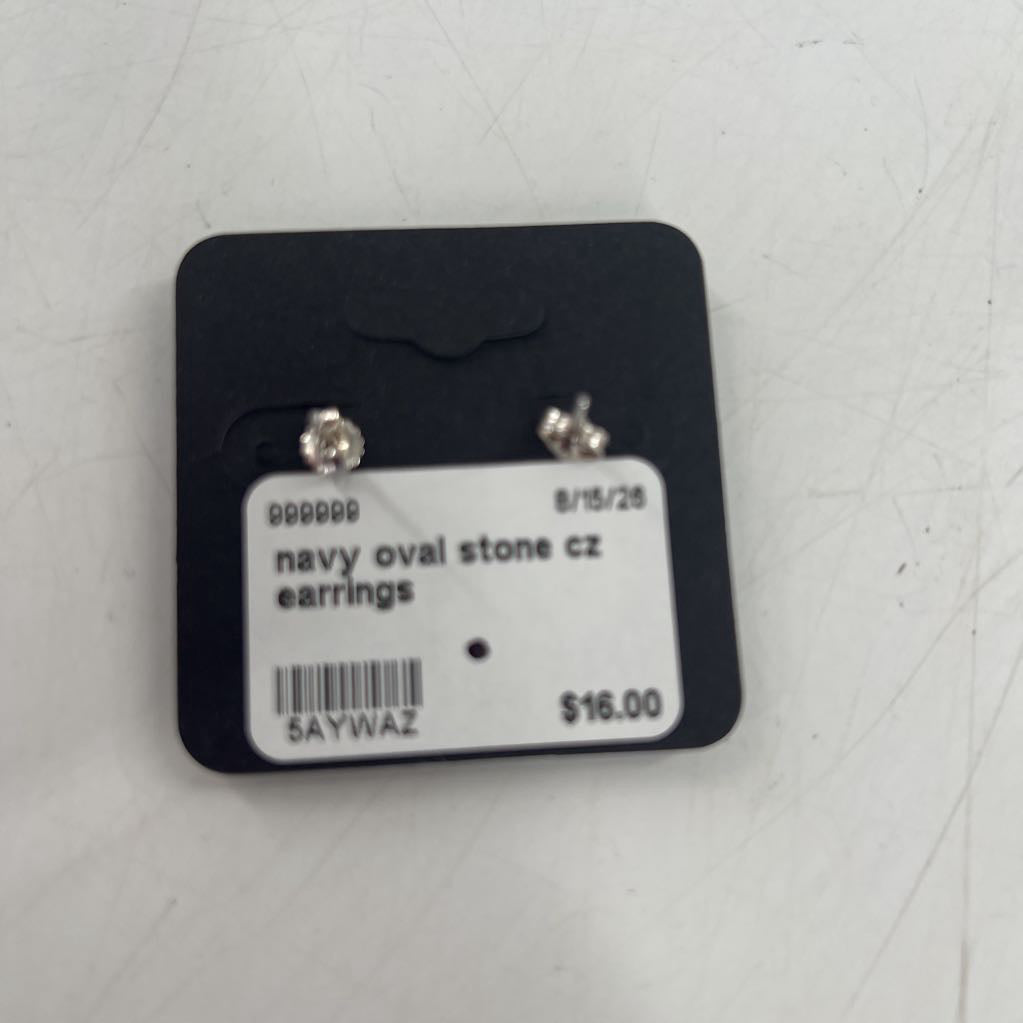navy oval stone cz earrings