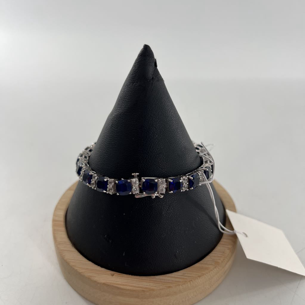 .925 silver & navy stone cz bracelet