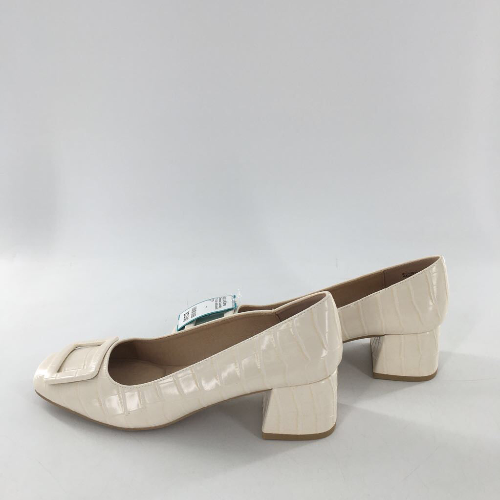 7 croc embossed buckle low heel pump