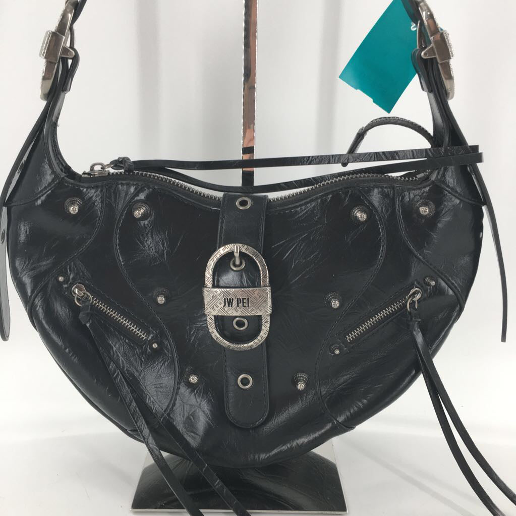 crinkled vegan leather embelished shoulder bag
