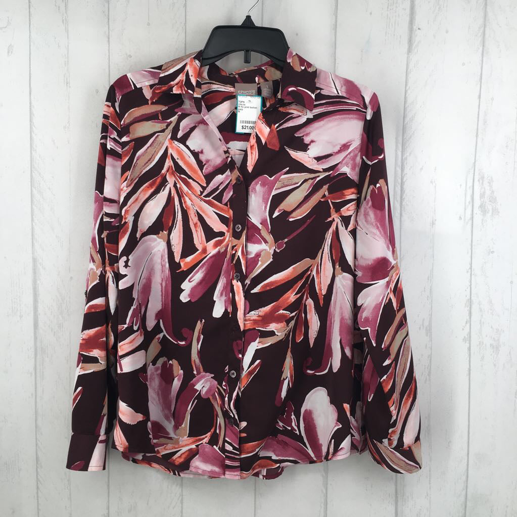 M flo print button down l/s top