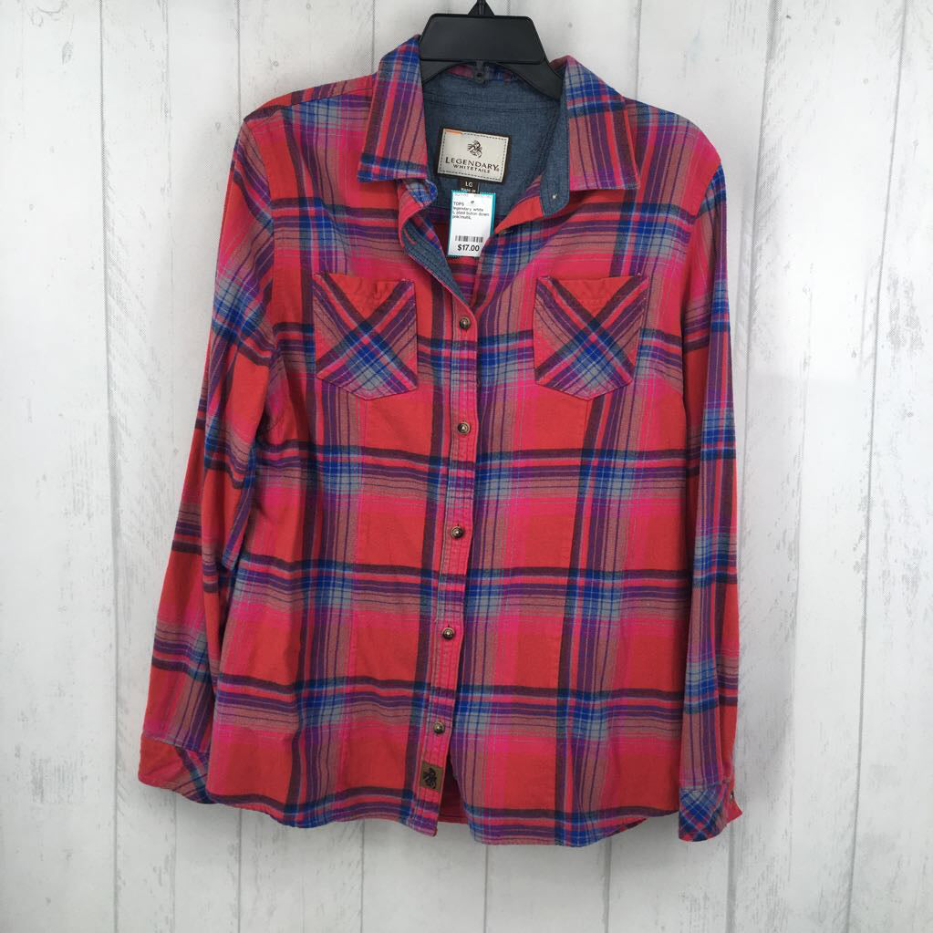 L plaid buton down l/s top