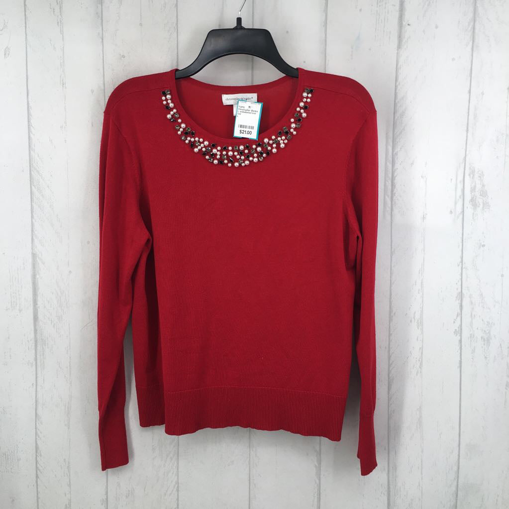 L embelished knit top l/s