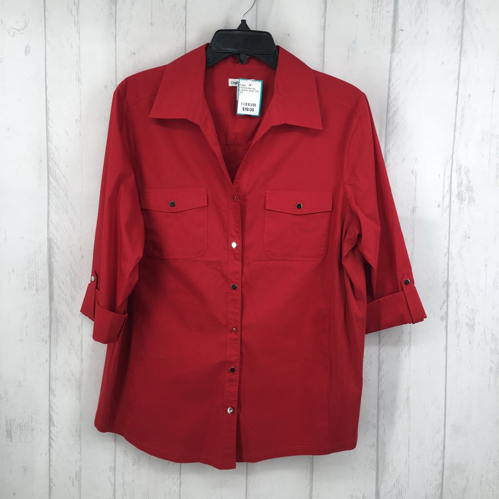 L button down 3/4 slv top