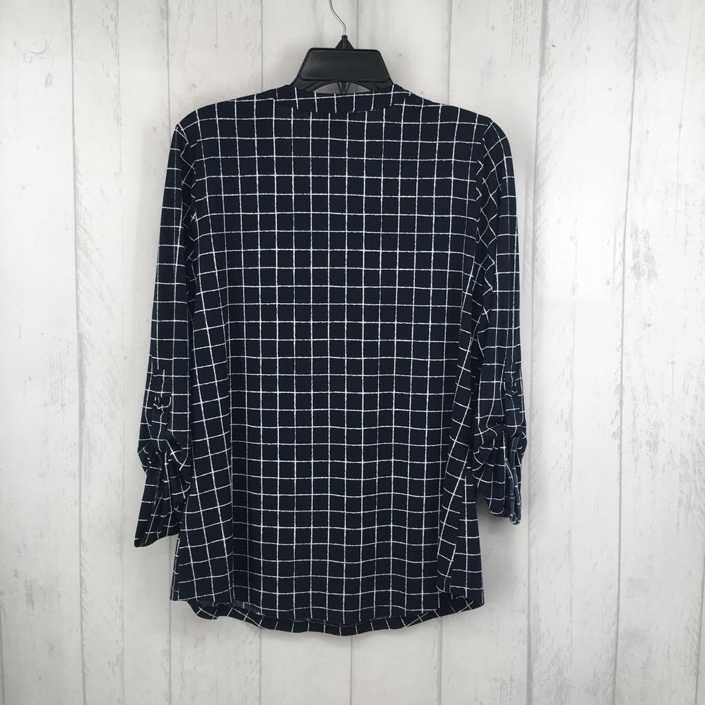 L plaid split neck l/s top