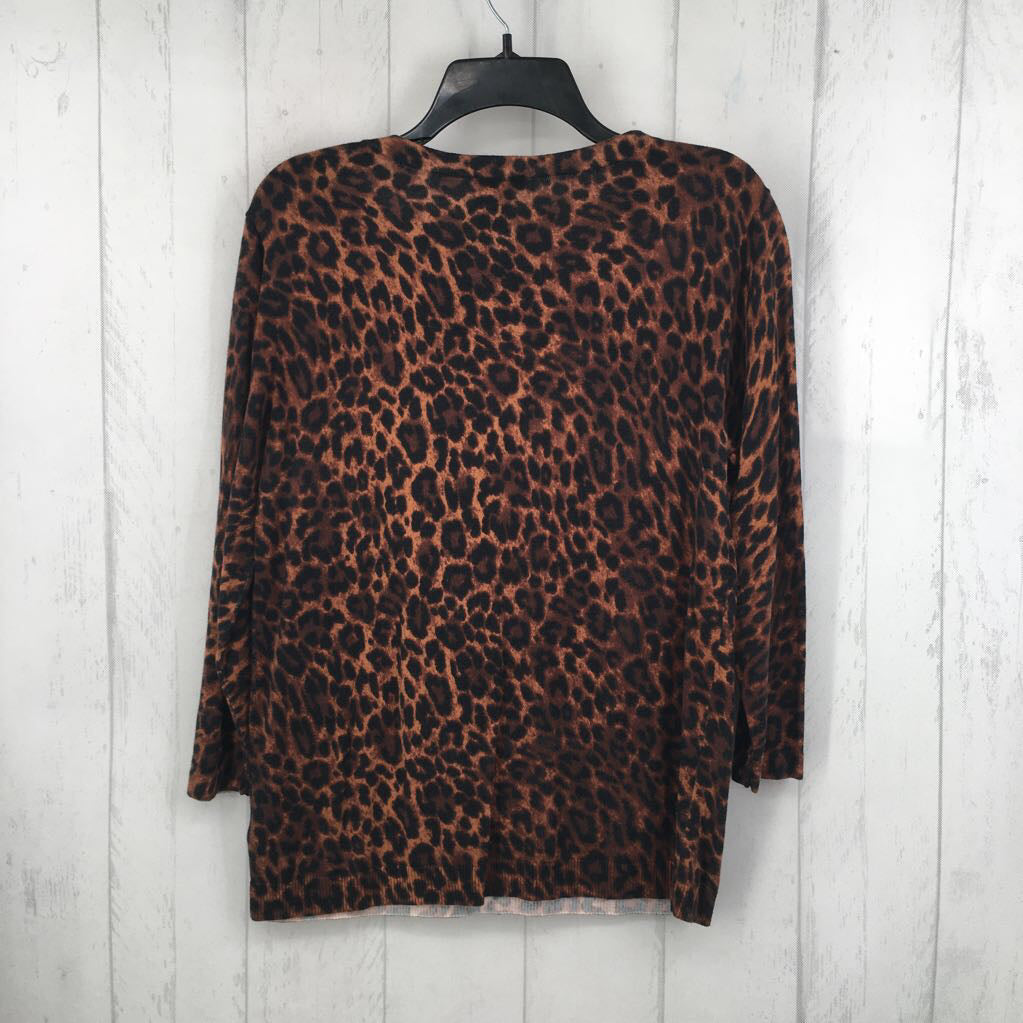 L animal print l/s knit top