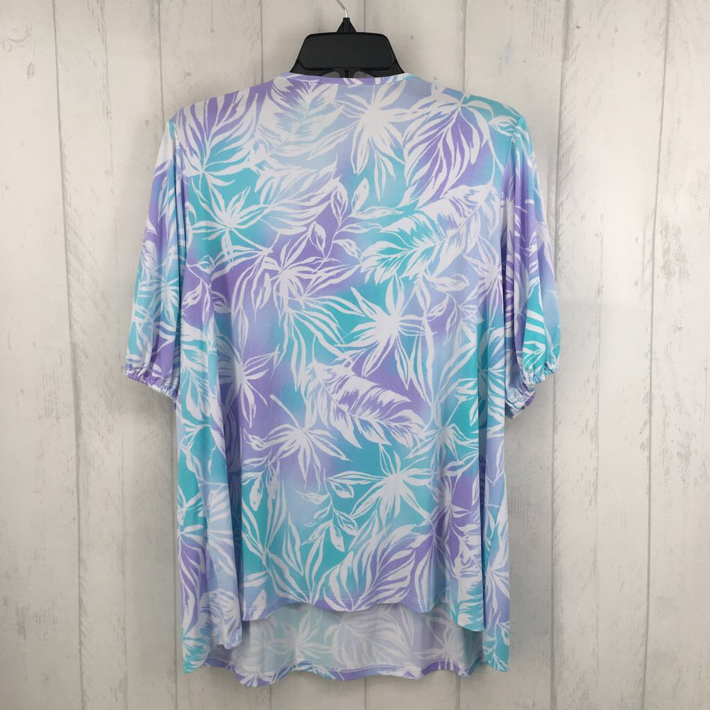 L smocked flo print s/s top