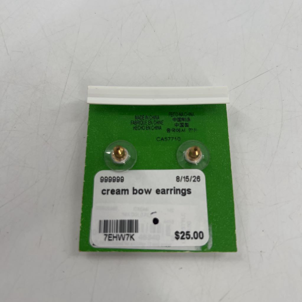 cream bow earrings