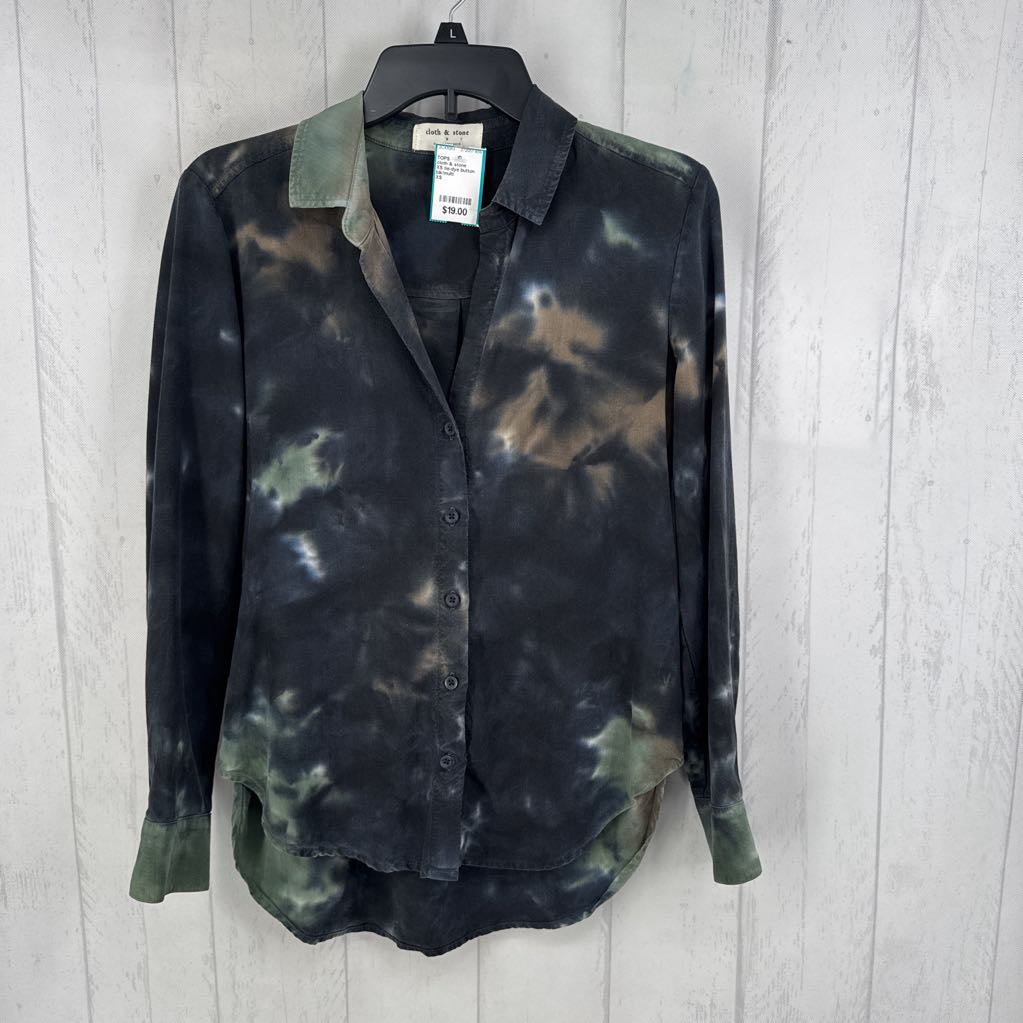 XS tie-dye button down l/s top
