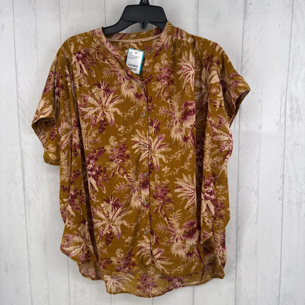 XXS/XS flo print button down s/s top