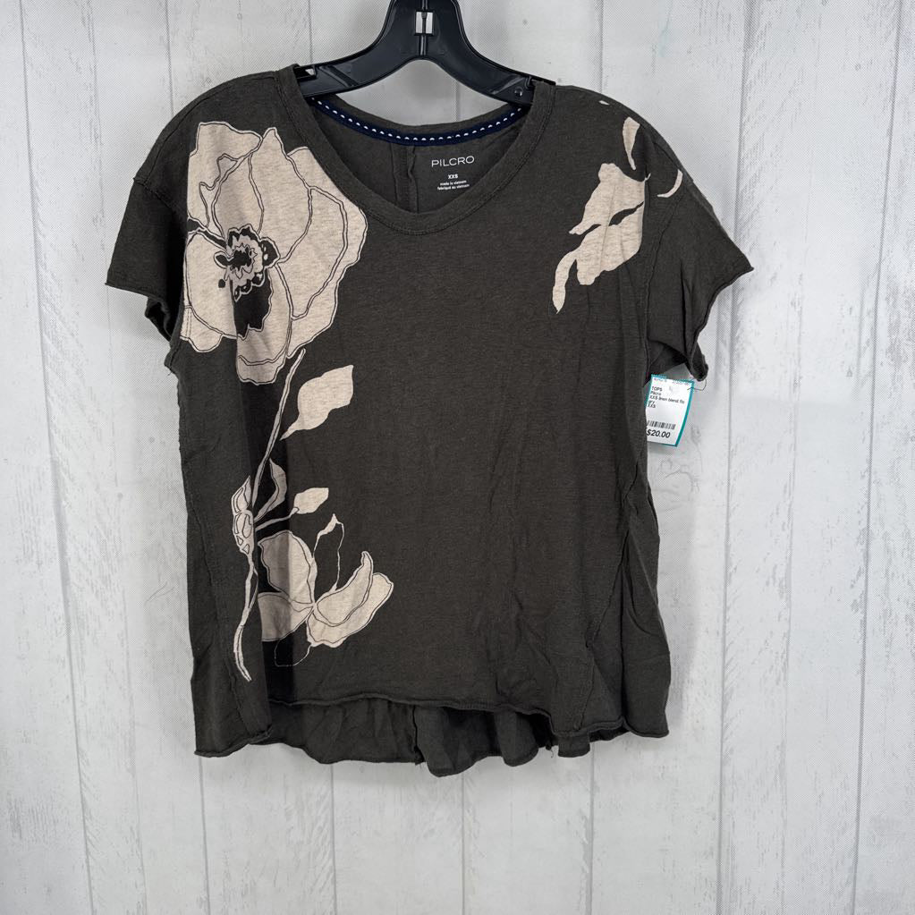 XXS linen blend flo print s/s tee