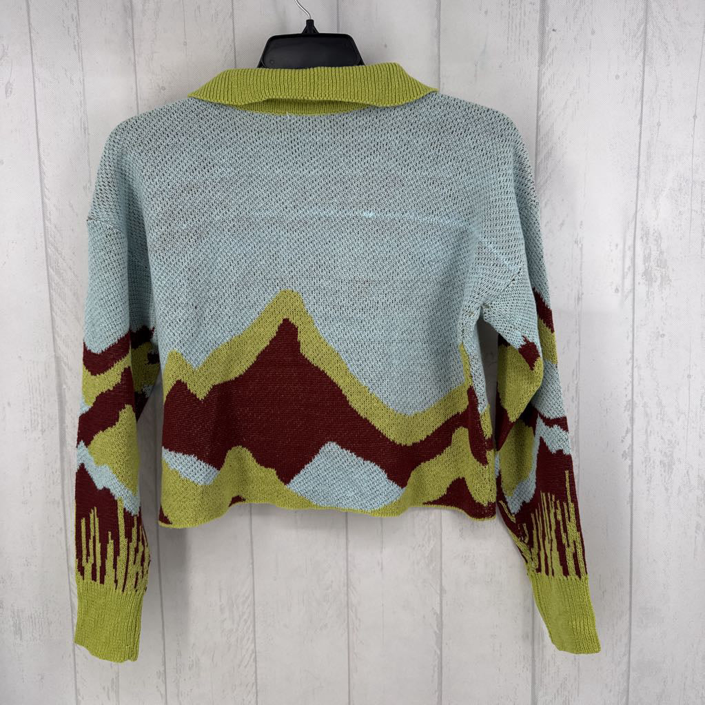 L colorful split neck crop sweater