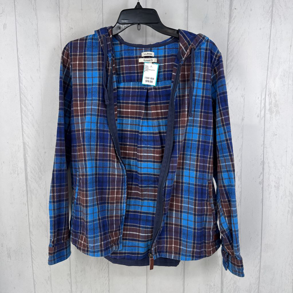 M plaid zip up l/s top