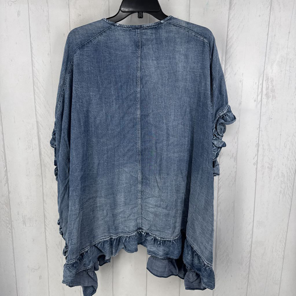 M denim ruffled edge ruana