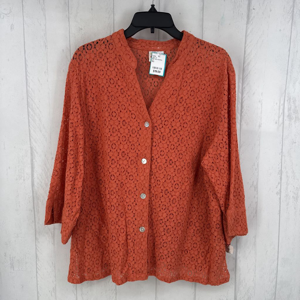 16w lace button down 3/4 slv top