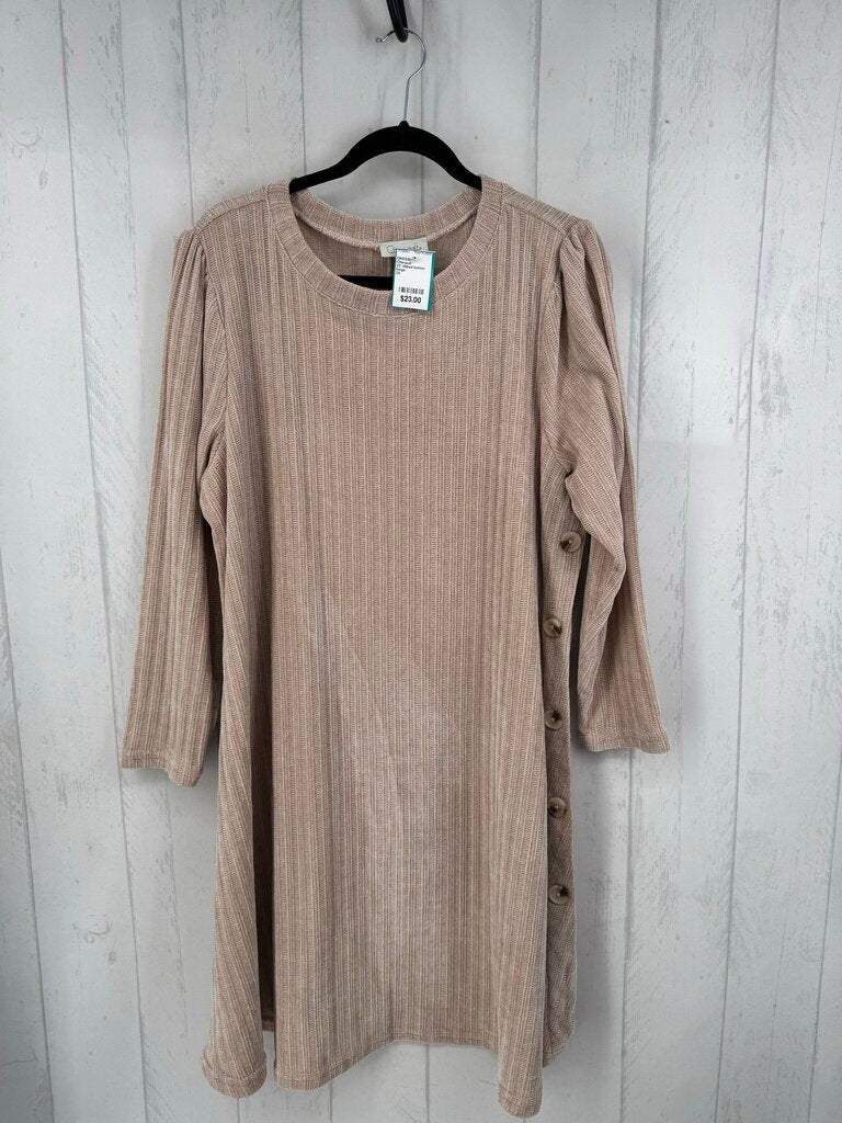 2X ribbed button detail l/s dress