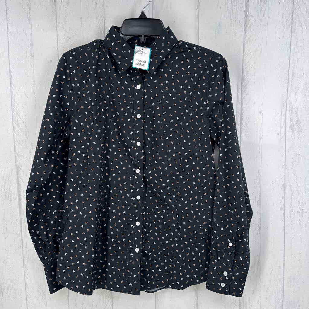 6 printed button down l/s top