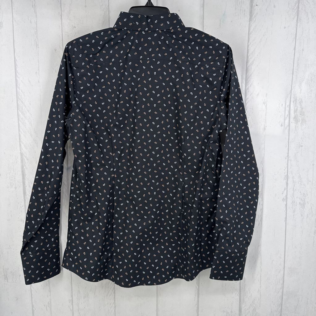 6 printed button down l/s top