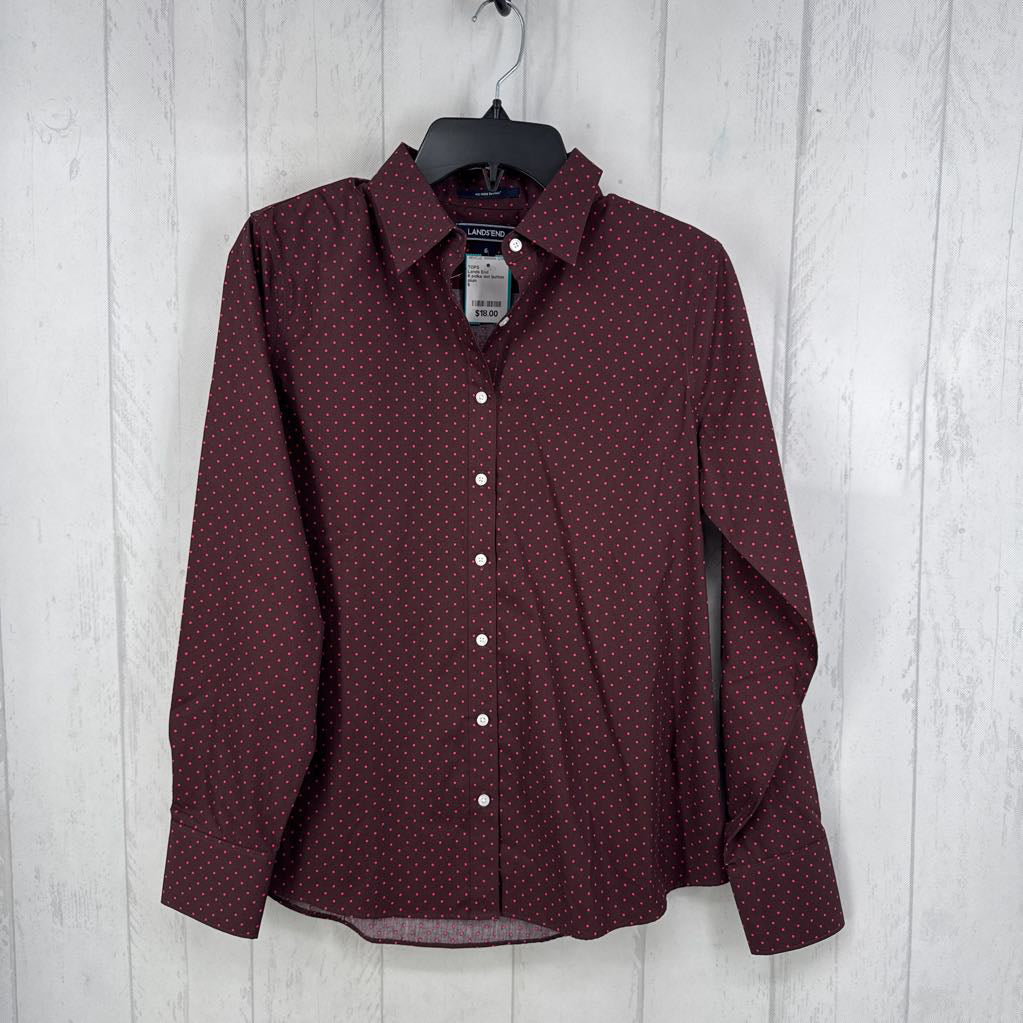 6 polka dot button down l/s top