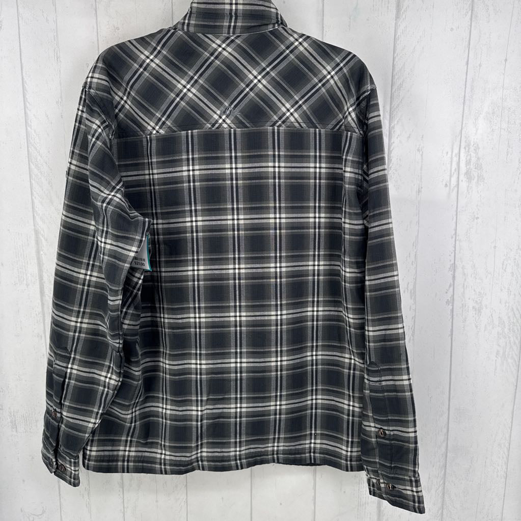 L plaid zip-up shacket