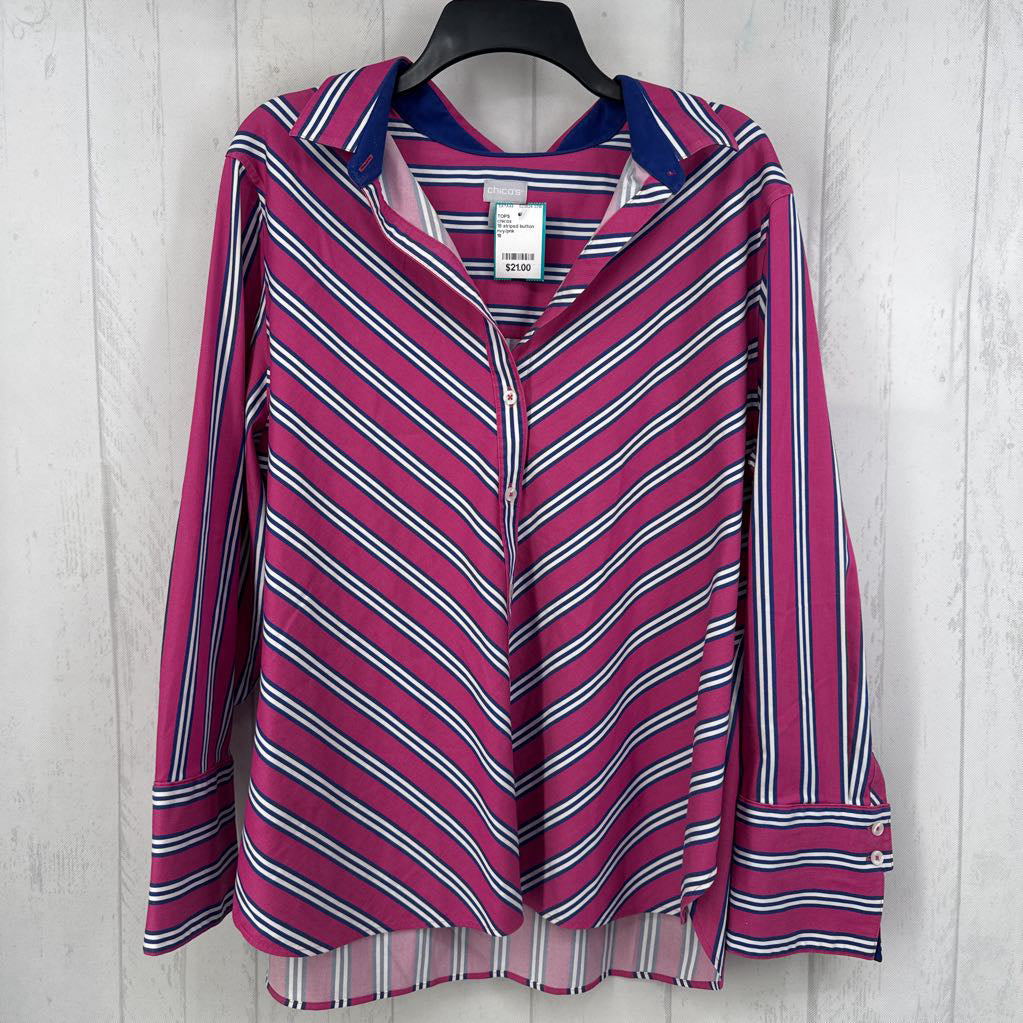 18 striped button down l/s top