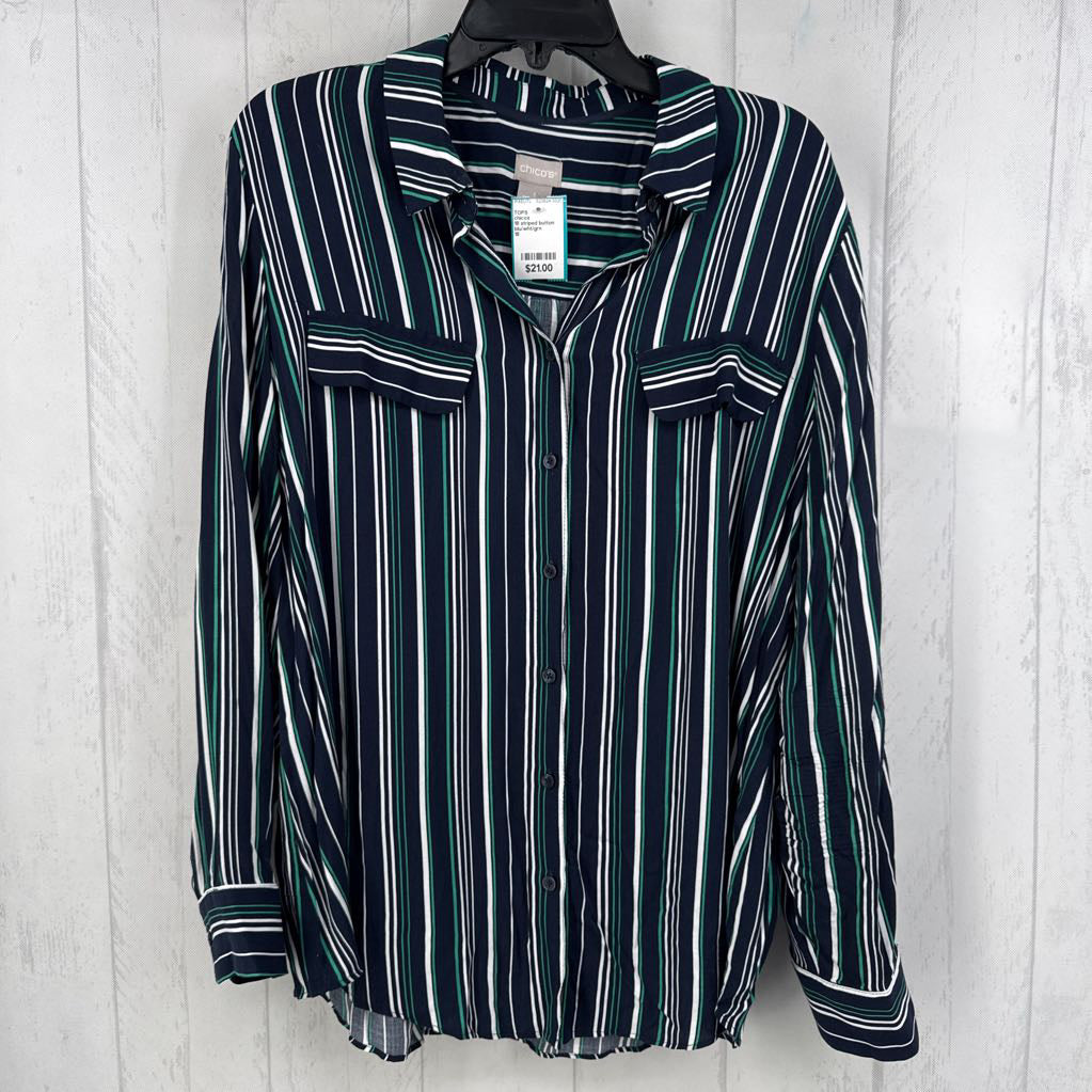 18 striped button down l/s top