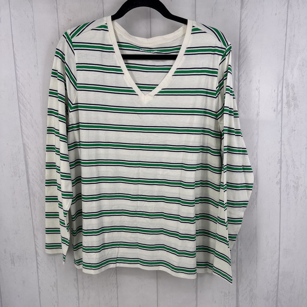 1X striped v-neck l/s tee