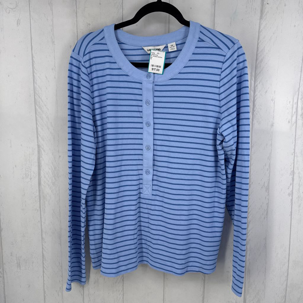 1X striped button front ribbed l/s tee