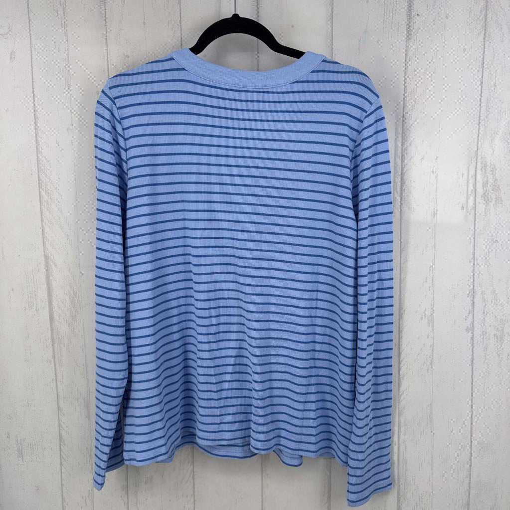 1X striped button front ribbed l/s tee