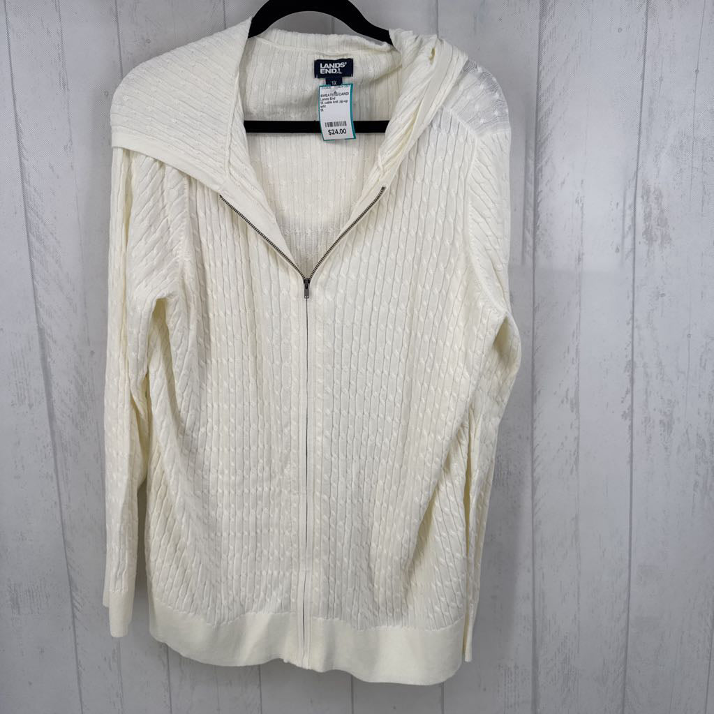 1X cable knit zip-up sweater