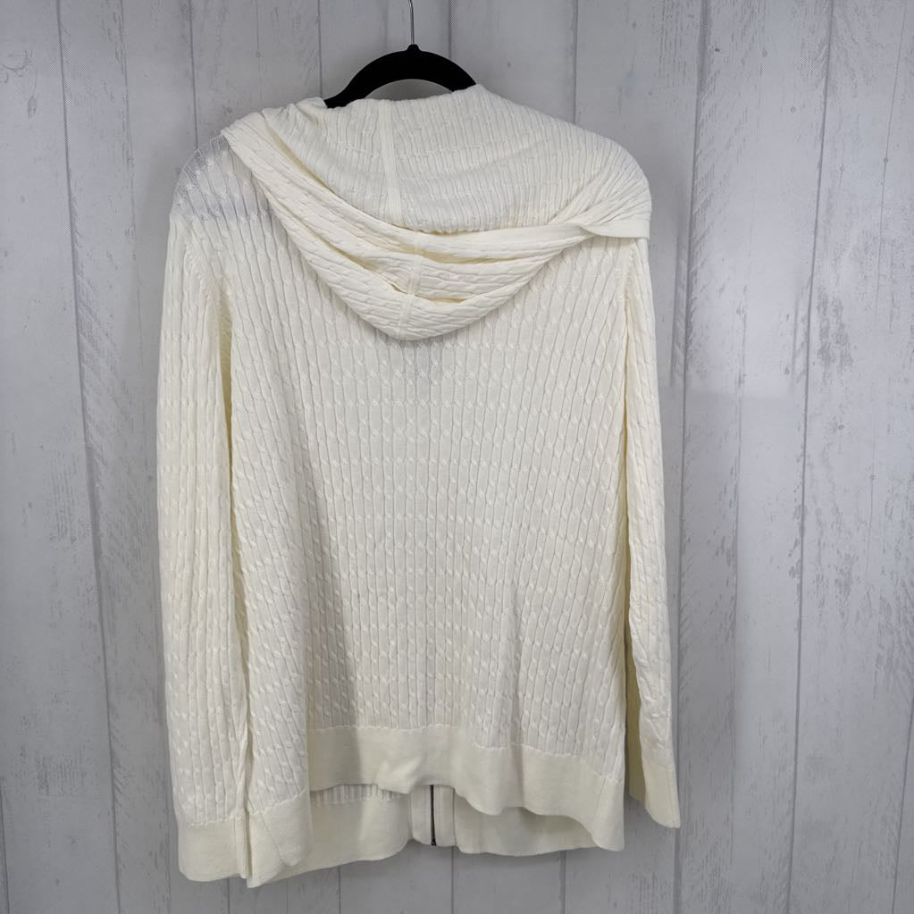 1X cable knit zip-up sweater