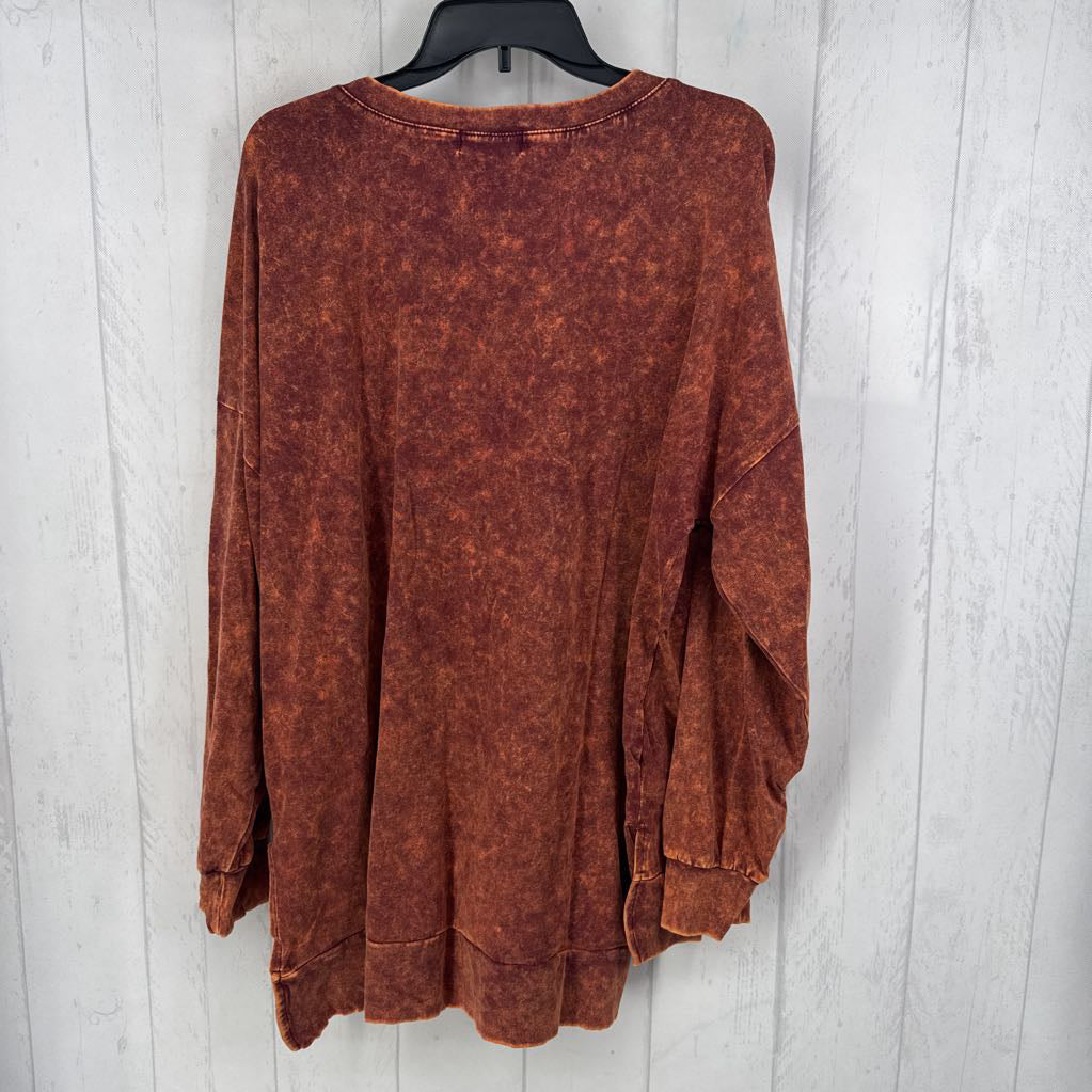 XL acid wash v-neck l/s tunic