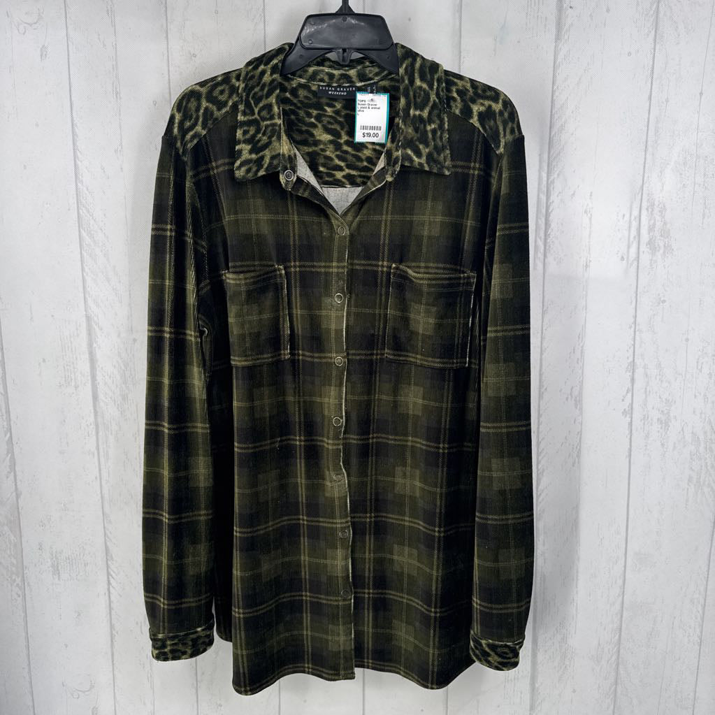 L plaid & animal print button down l/s top