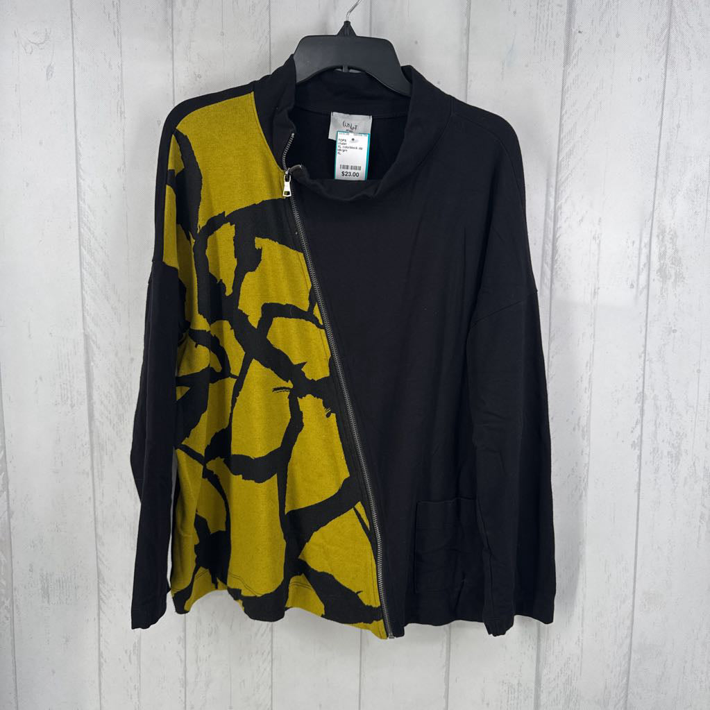 XL colorblock zip front l/s top