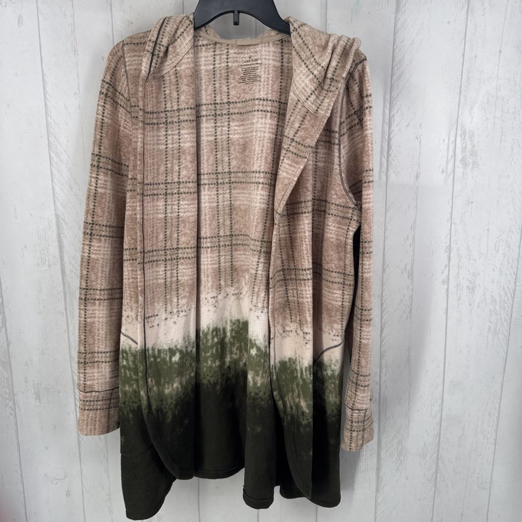 XL plaid fleece hooded cardi