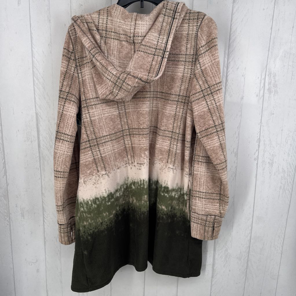 XL plaid fleece hooded cardi