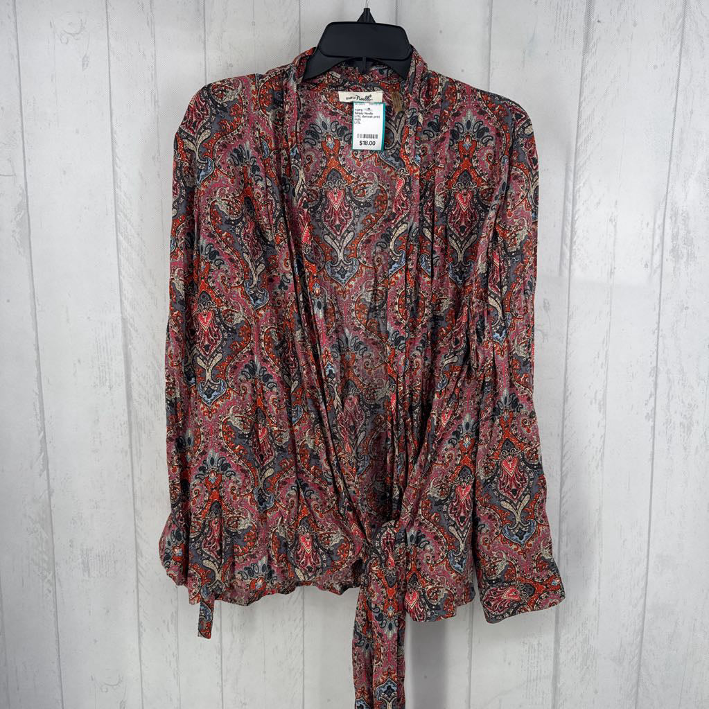 L/XL damask print l/s wrap top