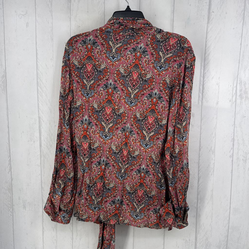 L/XL damask print l/s wrap top