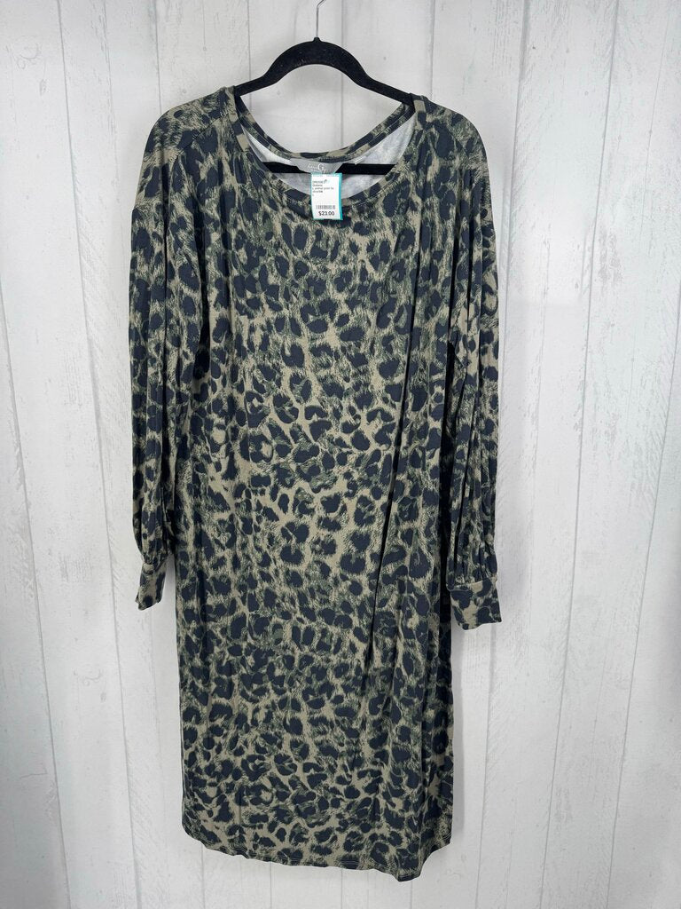 L animal print l/s dress