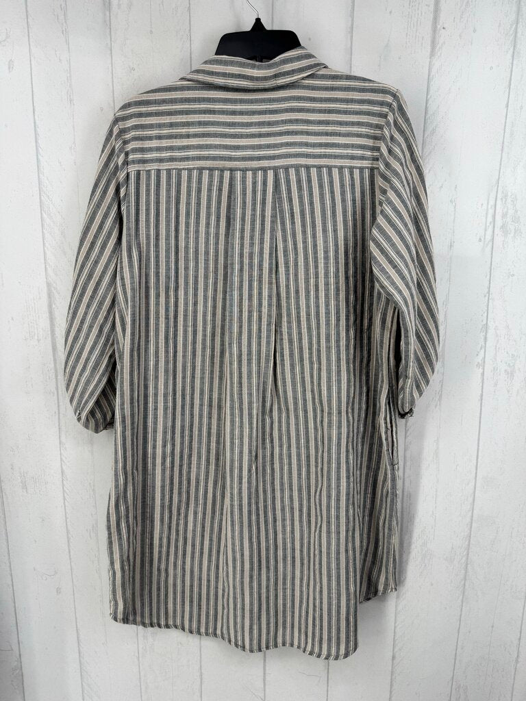 M striped button down tab slv dress