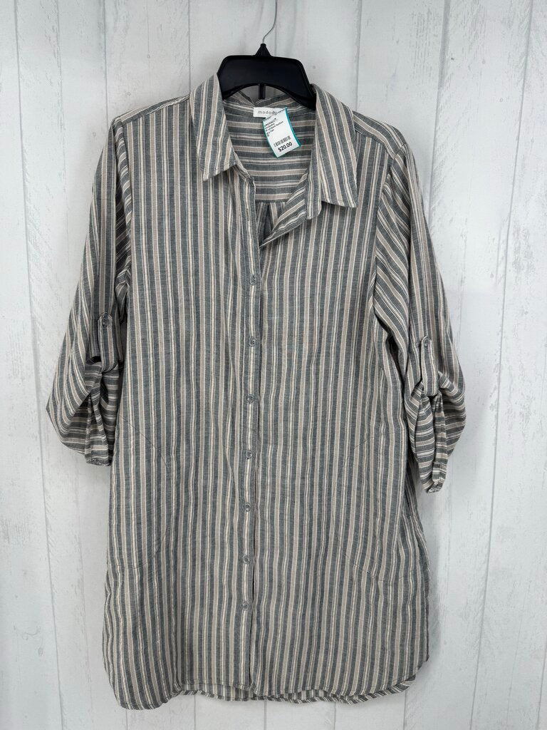 M striped button down tab slv dress